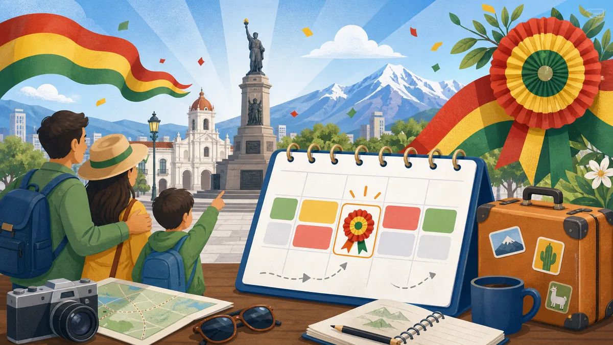 Ilustración del feriado del 6 de agosto en Bolivia 2026