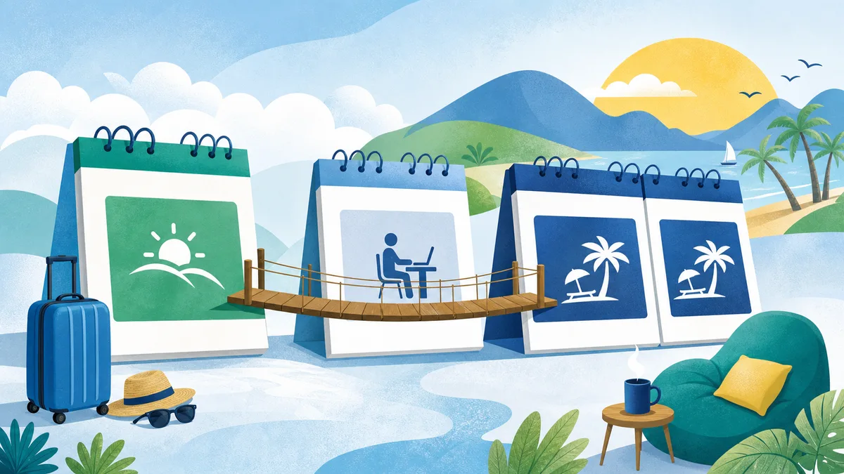Ilustración de calendario con puente festivo para unir días de descanso